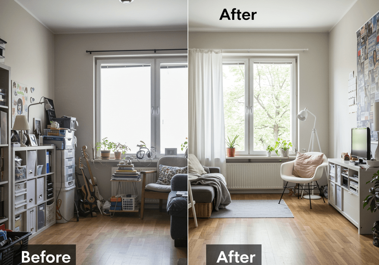 decluttering: before - after