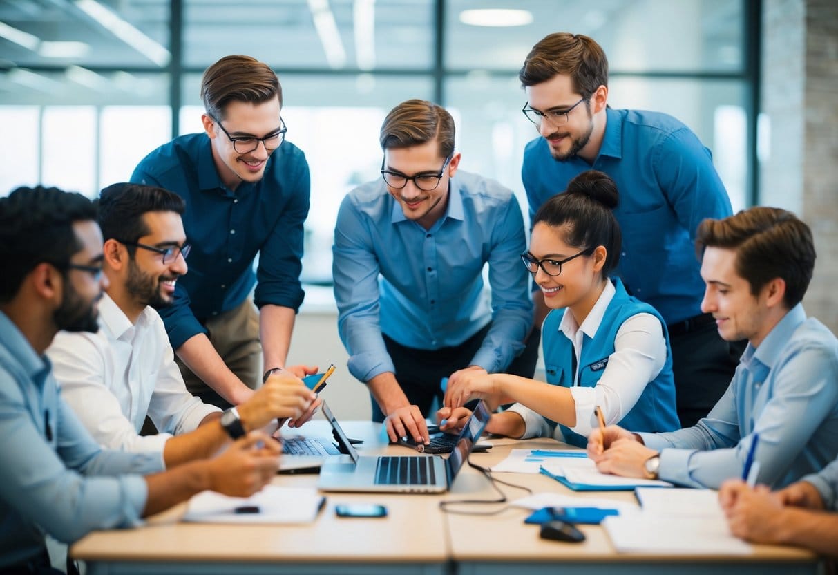 A diverse group of individuals engaged in hands-on learning and training in various fields, with a focus on technology and innovation