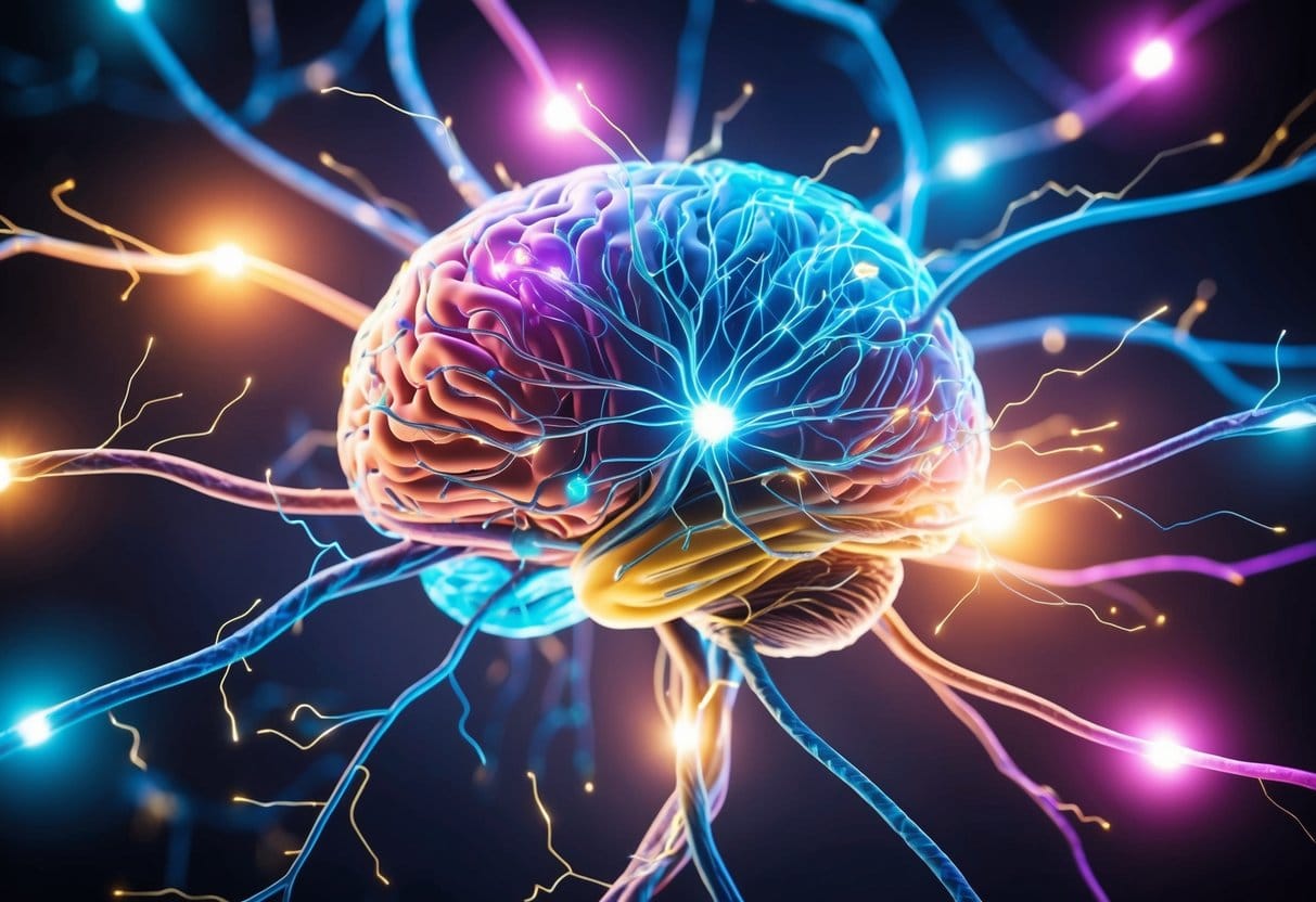 A colorful, intricate network of neural pathways intertwining and branching out, with sparks of electricity flowing through them