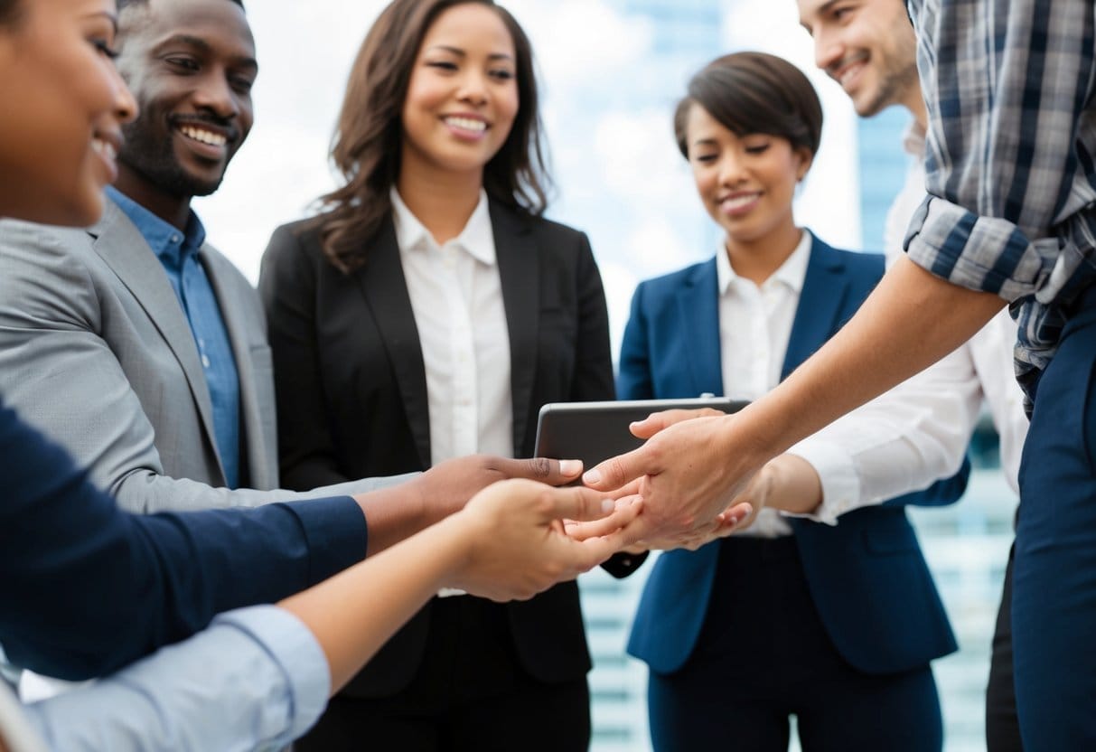 A person handing off tasks to a group of individuals, showing trust and empowerment