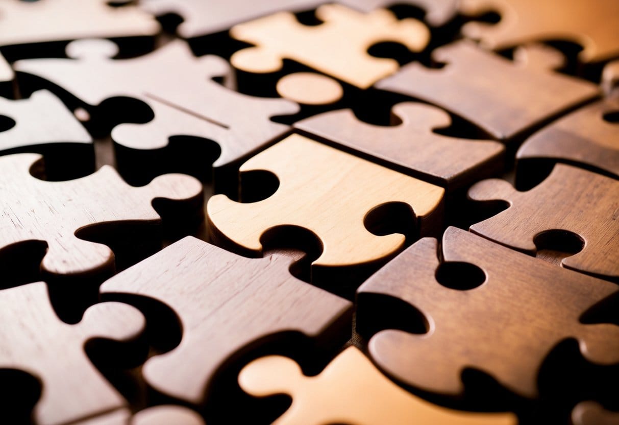 A group of interconnected puzzle pieces, some open and exposed, others fitting snugly together, symbolizing the benefits of vulnerability in building trust and communication