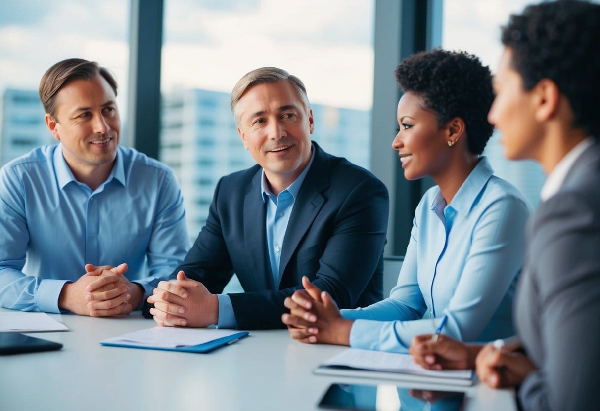 A leader listens to a team member's struggles, offering understanding and support. The team member's body language shows relief and gratitude