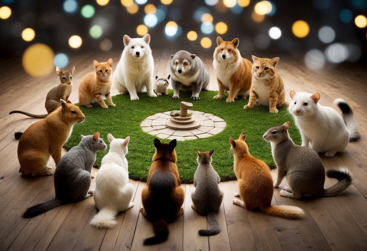 A diverse group of animals gather around a central meeting place, each contributing in their own unique way to build a supportive and inclusive community