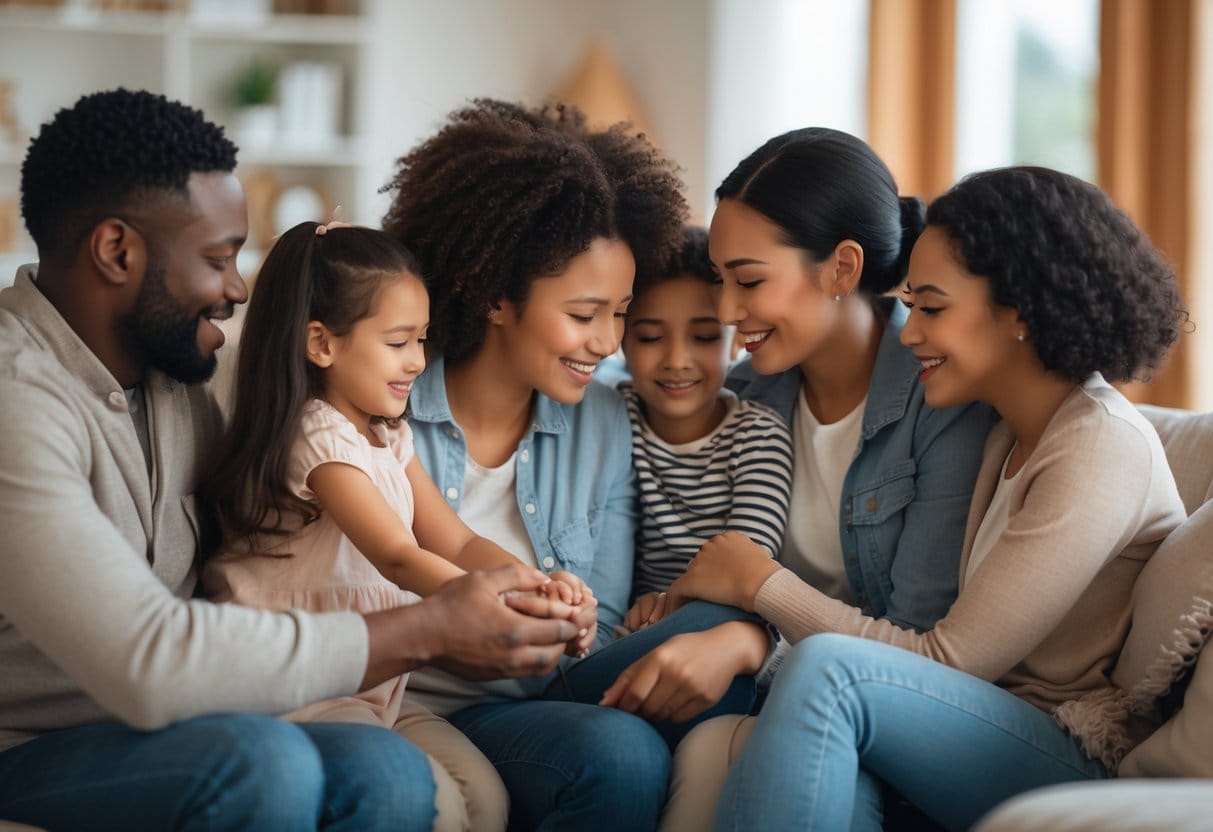 People of different ages and backgrounds sharing warm, caring moments that show close human connections and bonds.